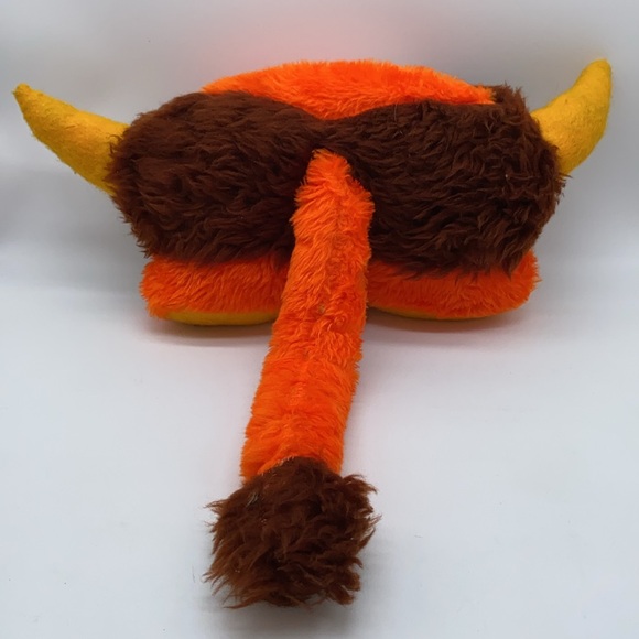 Vintage Hand Made Plush Stuffed Toy Yellow Horns Brown Orange Body with Tail - Picture 4 of 12